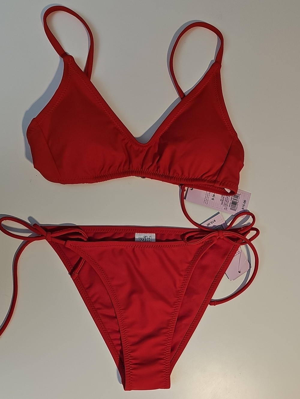 Wild Fable Women's S Red Bikini Set with Scoop Bralette Top & Side-Tie Bottoms